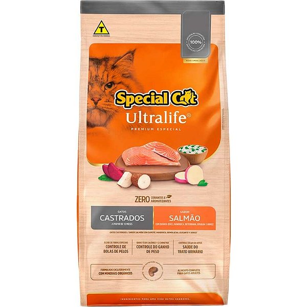 Ração Seca Special Cat Ultralife Salmão e Arroz para Gatos Castrados 10,1kg
