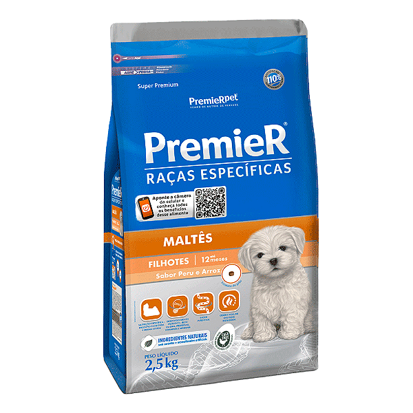 Ração Premier Raças Específicas Maltês Filhotes Peru e Arroz 2,5Kg