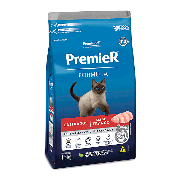 Ração Premier Fórmula Gatos Castrados Frango 1,5Kg