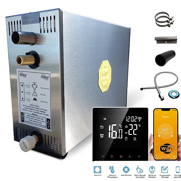 Sauna a Vapor Modelo Top Turbo TP12SB2 12KW 220V Bifásico Painel Smart Impercap