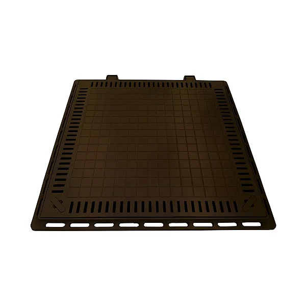 Tampa Casa de Máquina Piscina Lisa Articulada com Grelha 80x80cm Marrom Fosco