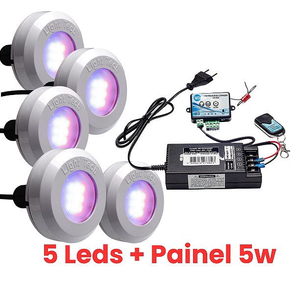 Kit 5 Refletores Tiny Led 5W Para Piscina Light Tech