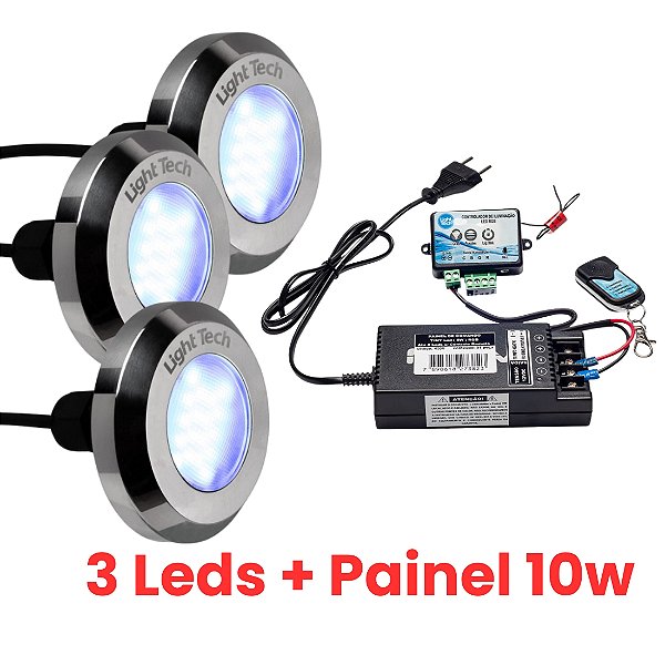 Kit 3 Refletores Tiny Led 10W Inox Para Piscina Light Tech
