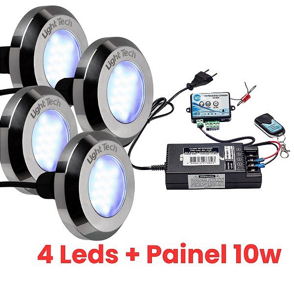 Kit 4 Refletores Tiny Led 10W Inox Para Piscina Light Tech