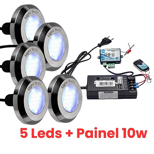Kit 5 Refletores Tiny Led 10W Inox Para Piscina Light Tech
