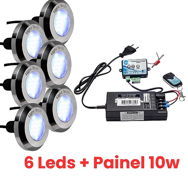 Kit 6 Refletores Tiny Led 10W Inox Para Piscina Light Tech