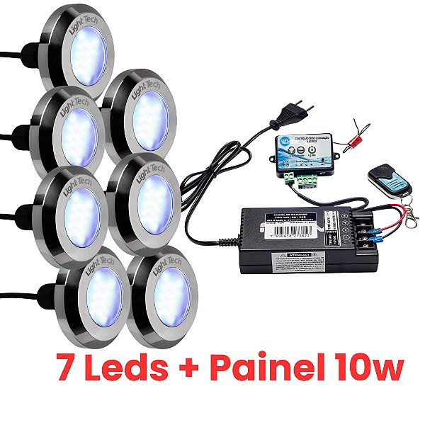 Kit 7 Refletores Tiny Led 10W Inox Para Piscina Light Tech