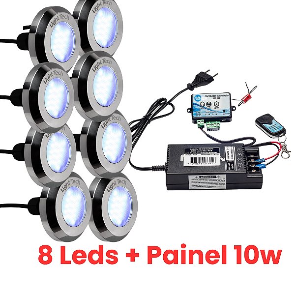 Kit 8 Refletores Tiny Led 10W Inox Para Piscina Light Tech