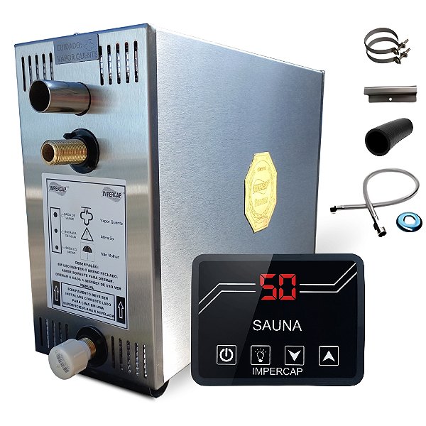 Sauna a Vapor Modelo Top Turbo TP12DB2 12KW 220V Bifásico Painel Small Impercap