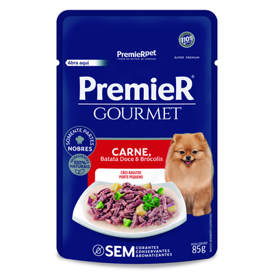 Ração Úmida Premier Gourmet para Cães Adultos de Porte Pequeno Sabor Carne, Batata Doce e Brócolis 85 g