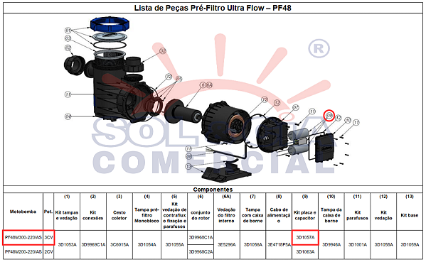 Kit De Placa E Capacitor PF48M300-220V/AS (3,0CV) - 3D1057A - Monofásico Syllent
