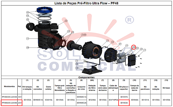 Kit De Placa e Capacitor PF48M200-220V/AS (2,0CV) - 3D1063A - Monofásico Syllent