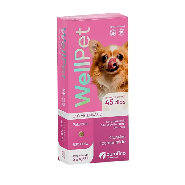 WellPet 45mg para Cães de 2 a 4,5kg Controle de Pulgas e Carrapatos