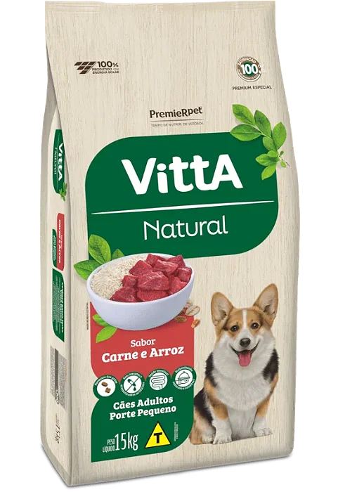 Ração Vitta Natural Cães Adultos Pequeno Porte Carne e Arroz 15kg