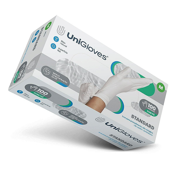 Caixa de Luva para procedimento de látex com pó M Uniglovess (100 pares)