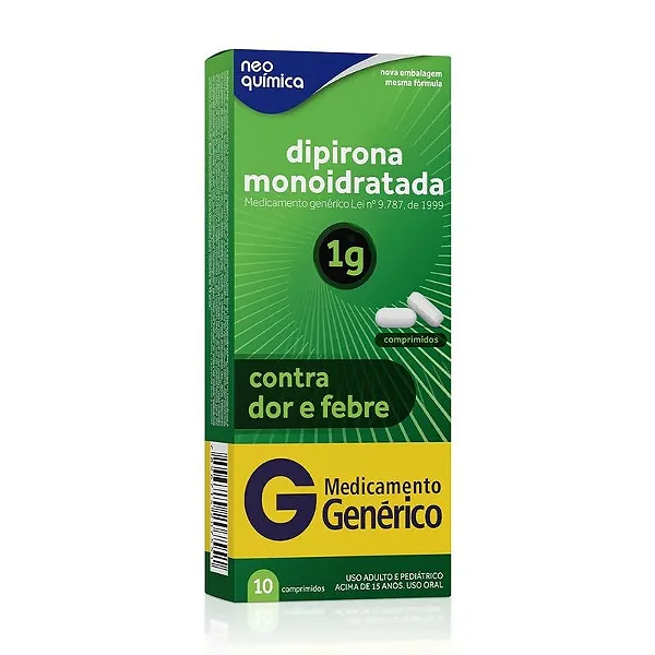 Dipirona Monoidratada 1g 10 Comprimidos Neo Química Genérico