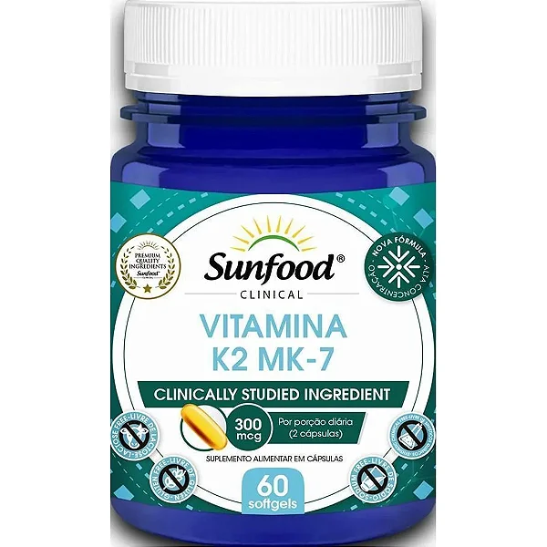 Vitamina K2 Mk-7 300Mcg 60 Softgels Sunfood Clinical - Branco