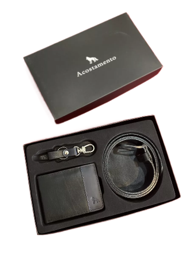 Kit Acostamento Com Cinto/carteira E Chaveiro Masculino couro