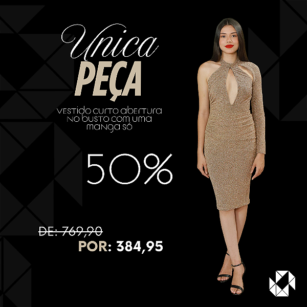 VESTIDO CURTO ABERTURA NO BUSTO COM UMA MANGA SÓ