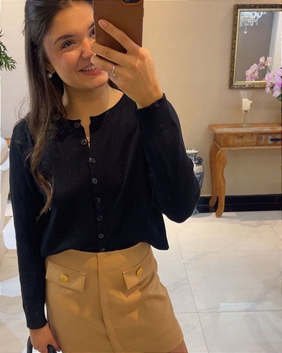 Cardigan Botões Tricot Preto