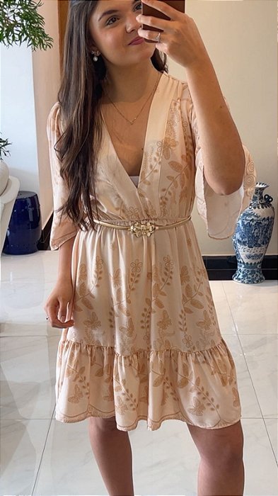 Vestido Talita Bege Estampado