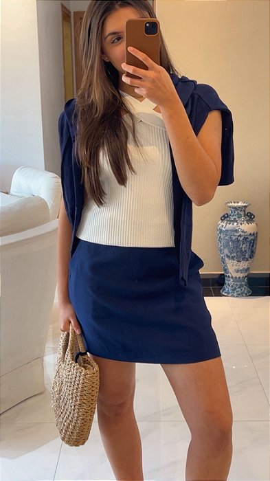 Shorts Saia Alfaiataria Bianca Azul Marinho