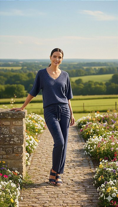 Conjunto Sofia Manga curta marinho