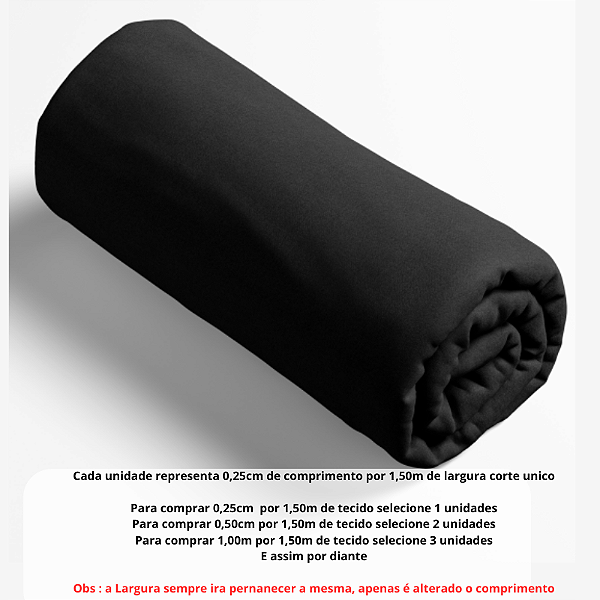Tecido Tricoline Liso  Preto 100% algodão pré lavado - 0,25 cm por 1,50 m