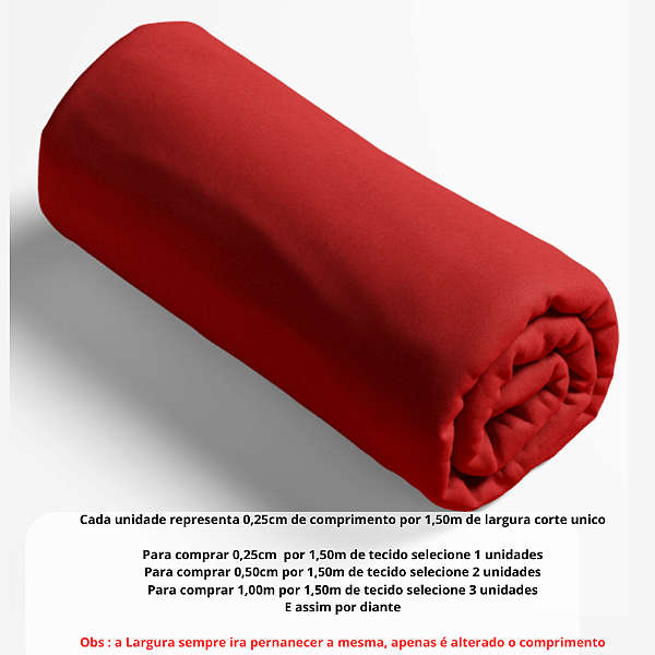 Tecido Tricoline Liso  Vermelho 100% algodão pré lavado - 0,25 cm por 1,50 m