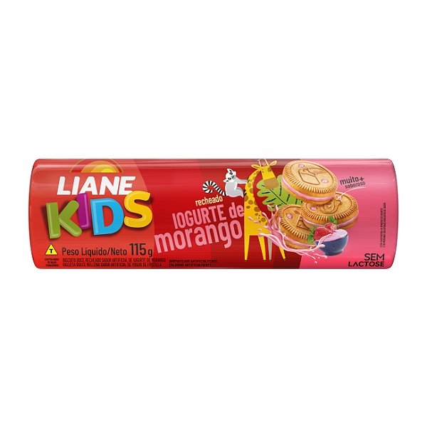 Biscoito Recheado Kids Sabor Iogurte de Morango 115G - LIANE