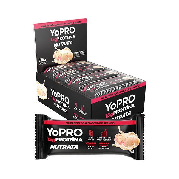 Barra YoPRO Morango com Chocolate Branco 12 X 45G - NUTRATA