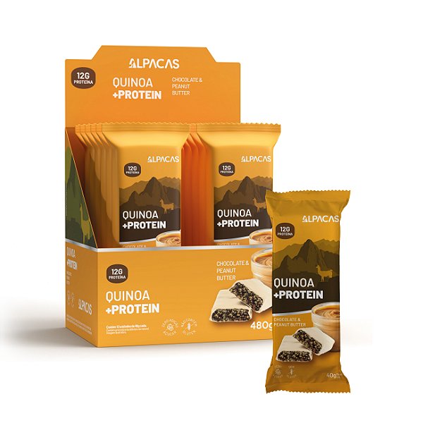 Barra Quinoa + Protein Chocolate Branco E Pasta De Amendoim 12 X 40G - ALPACAS