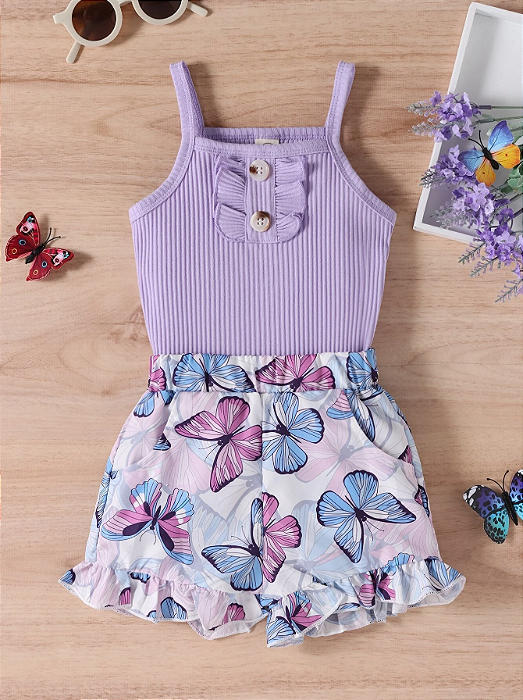 Conjunto Top Regata & Shorts Babado Borboleta