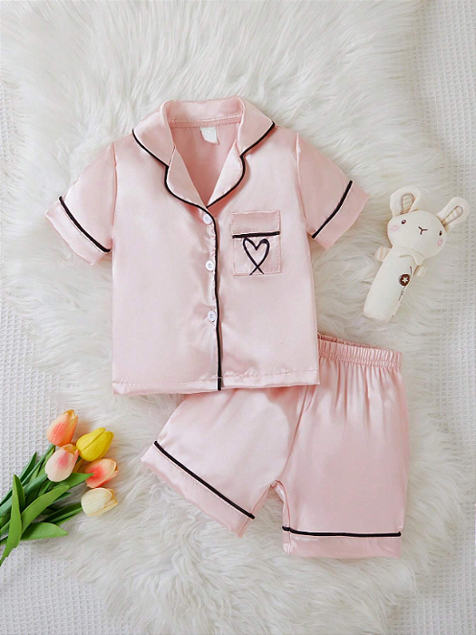 Conjunto de Pijama de Camisa e Shorts de seda Infantil Rosa