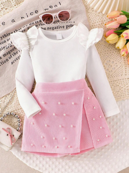 Conjunto canelado com manga de princesa premium