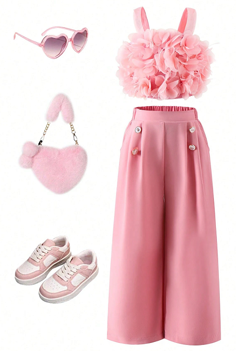 Conjunto com flor 3d e calça pantalona luxo