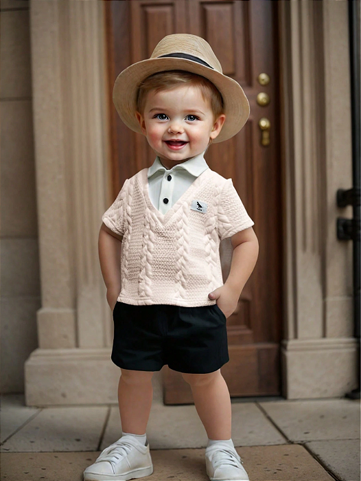 Conjunto de Top polo e shorts de cintura elástica fofos para bebê menino, adequado para festa de aniversário, evento da noite, apresentação, casamento, chá de bebê, comemoração de um mês e primeiro aniversário