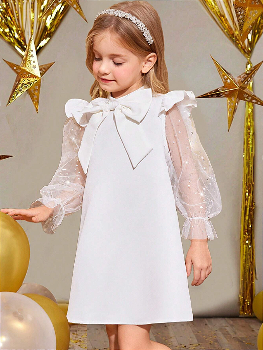 VESTIDO COM MANGA TRANSPARENTE