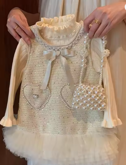 Conjunto de roupas infantis colete de pelúcia saia moda conjunto de duas peças roupas da menina