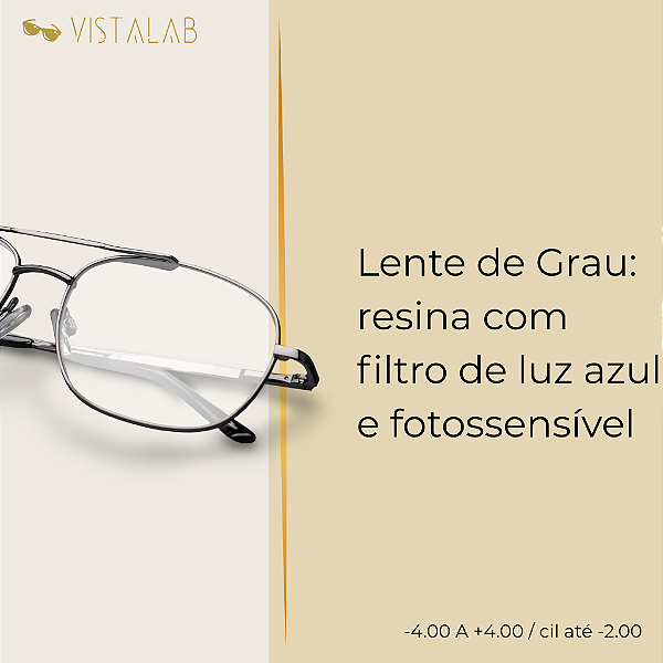 Lente de Grau: resina com filtro de luz azul e fotossensível
