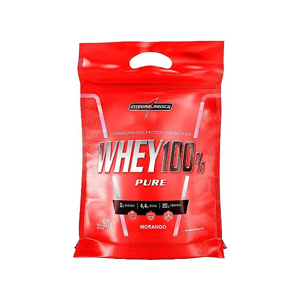 WHEY 100% PUCH INTEGRALM 900G REFIL MORANGO