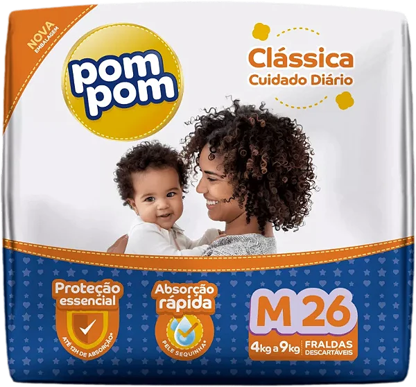 FRALDA POM POM CLÁSSICA JUMBO M 26UN
