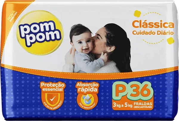 FRALDA POM POM CLÁSSICA ECONÔMICA P 36UN
