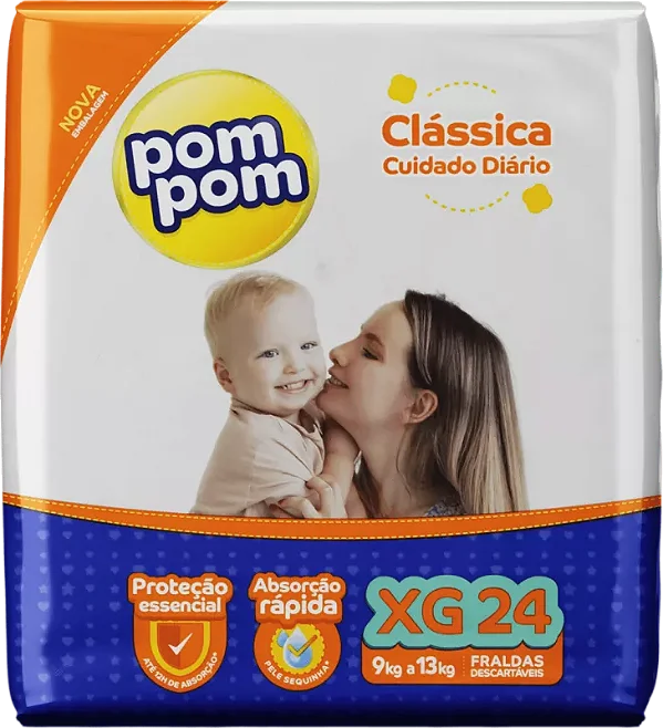 FRALDA POM POM CLÁSSICA ECONÔMICA XG 24UN