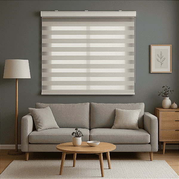 Persiana Double Vision Sunny 120larg x 160alt Linho Creme (com bandô)