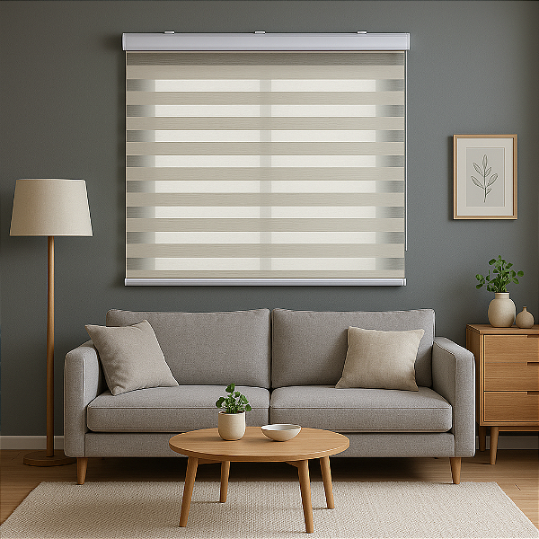 Persiana Double Vision Sunny 140larg x 160alt Linho Creme (com bandô)