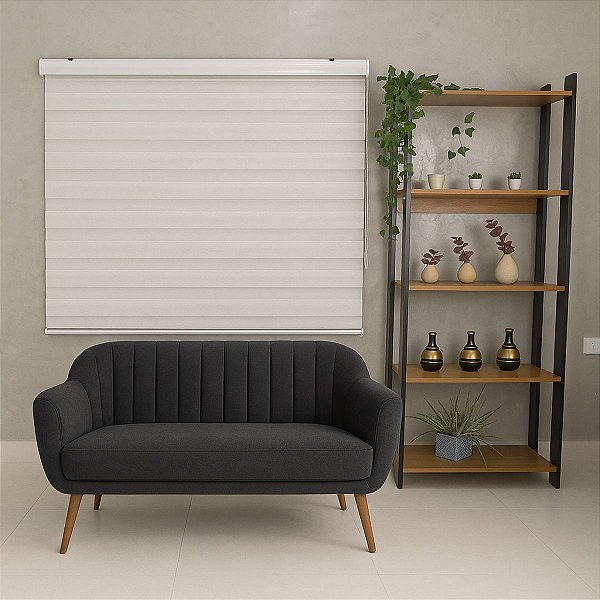 Persiana Zebra Smart 38mm Motorizável 220larg x260alt Linho Creme