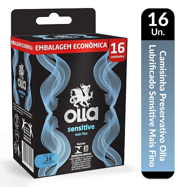 16 Camisinhas Olla Preservativo Sensitive Mais Fina Sensibilidade
