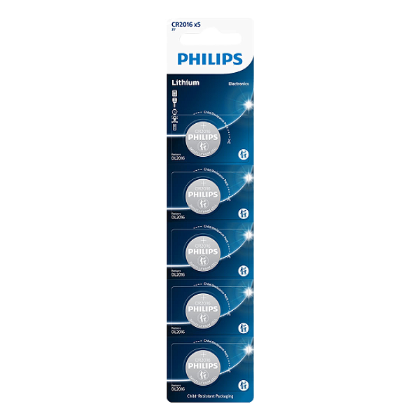 Bateria de Lítio CR 2016 Philips 3 Volts 5 Unidades