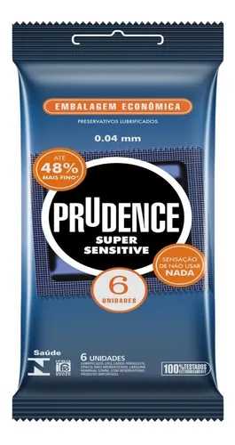 Preservativo Masculino Lubrificado Super Sensitive Prudence Pacote 6 Unidades Embalagem Econômica